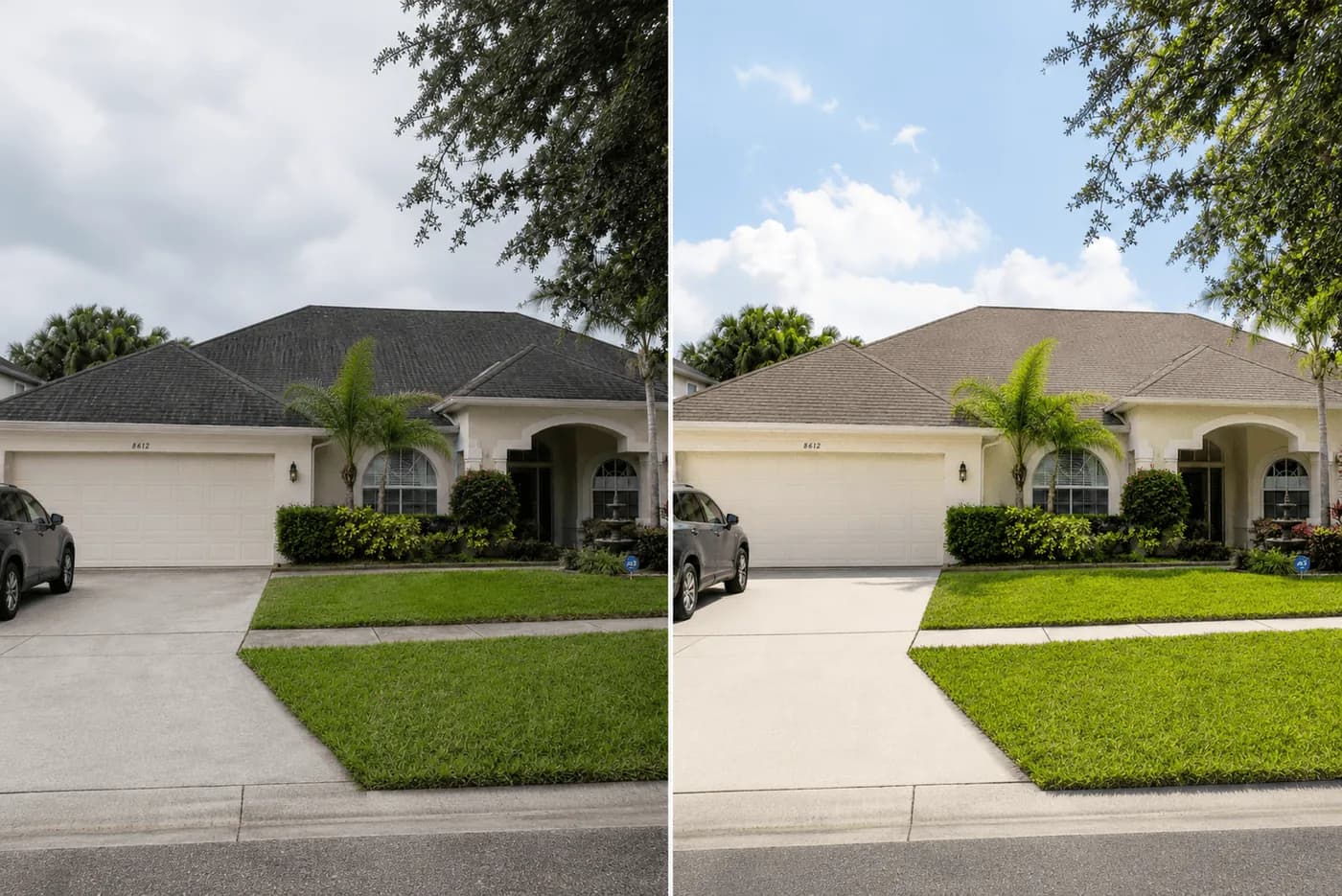 Roof cleaning before and after in Tampa